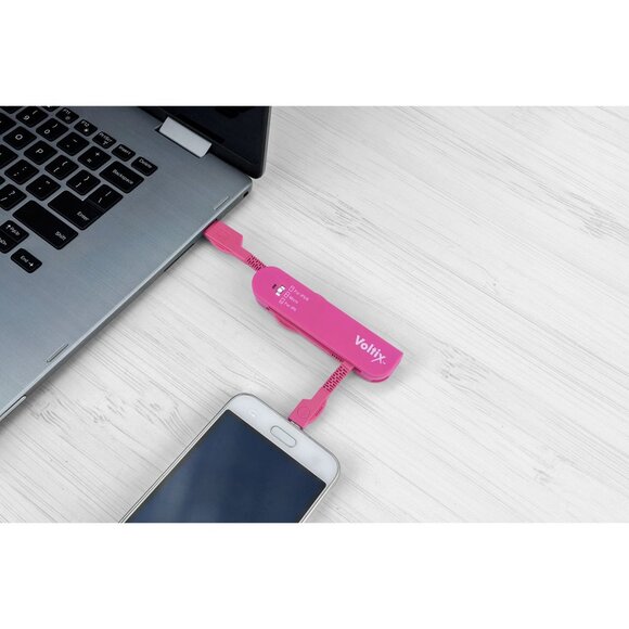 All-in-1 Swiss Army USB Phone Charging Cable For iPhone iPad Samsung Pink - Picture 2 of 3